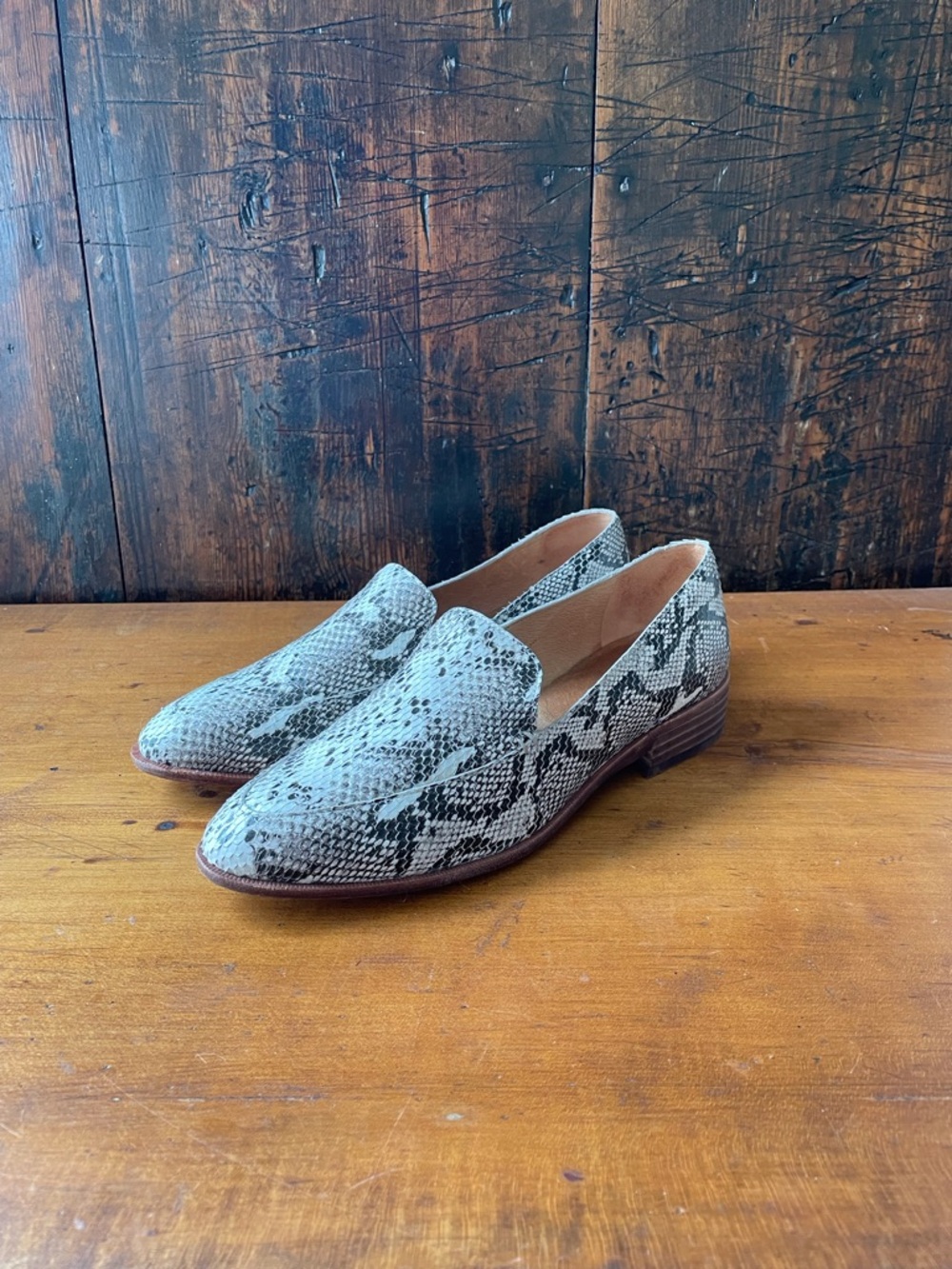 MADEWELL FRANCES LOAFER SNAKESKIN 8.5 SNAKE BLACK WHITE LEATHER MULE SKIMMER - Picture 11 of 11
